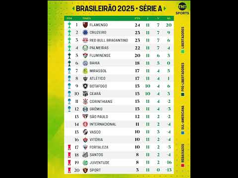 Tabela classificação do brasileirão serie A 2025 após a 11° rodada