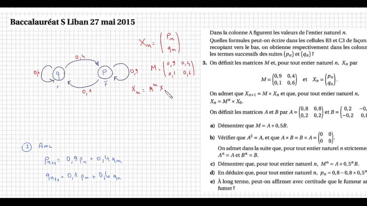 Terminale S-Spécialité -Liban mai 2015 (2/2)- sujet bac S-Tableur-Marches aléatoires-