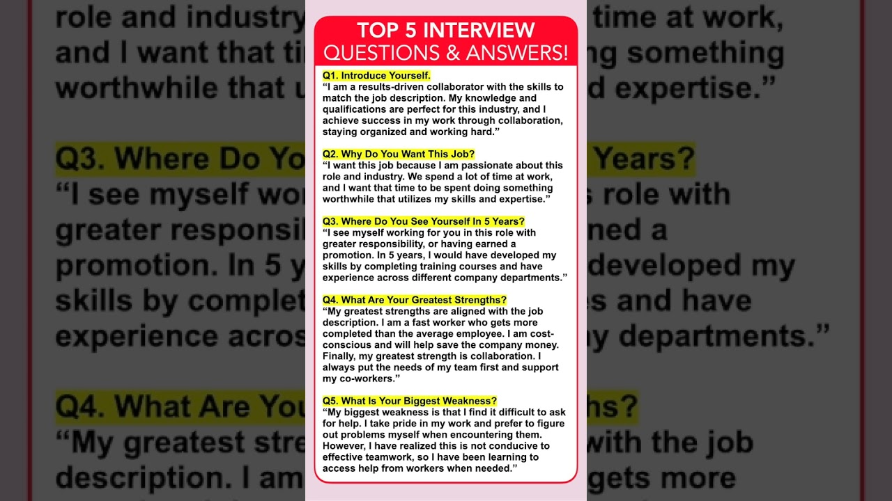 TOP 5 Top 5 Interview Questions & How to Answer Them ๐ผ