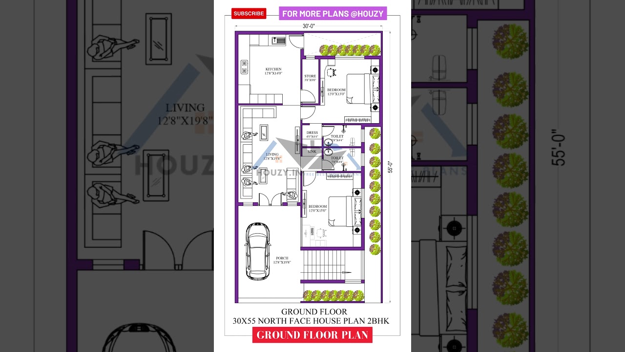30x55 North Facing Modern House Plan 🏡