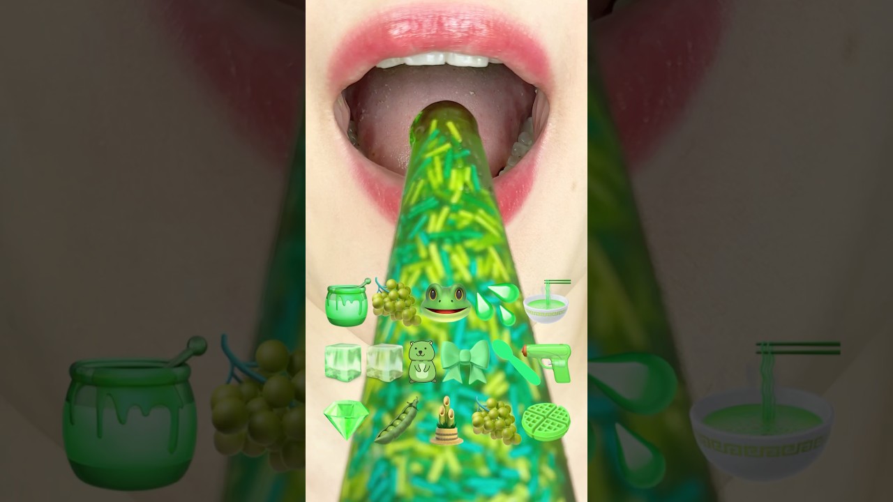 ASMR Green Emoji Food Mukbang (Speed Up) ๐