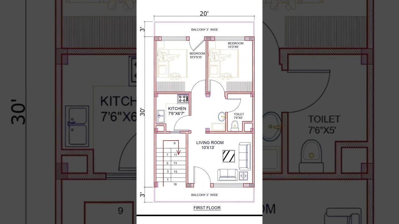 20x30 Simple East-Face House Plan 🏡