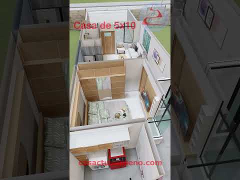 PLANO de CASA PEQUEÑA y ECONÓMICA 5x10 metros 1 Piso #planosdecasas #casas #fachadasdecasas