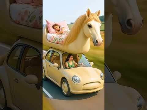 Magical Horse Car Ride with Dreamy Bed Above 🌸🐎 #shorts #aivideo #miniature #3danimation #asmr #ai