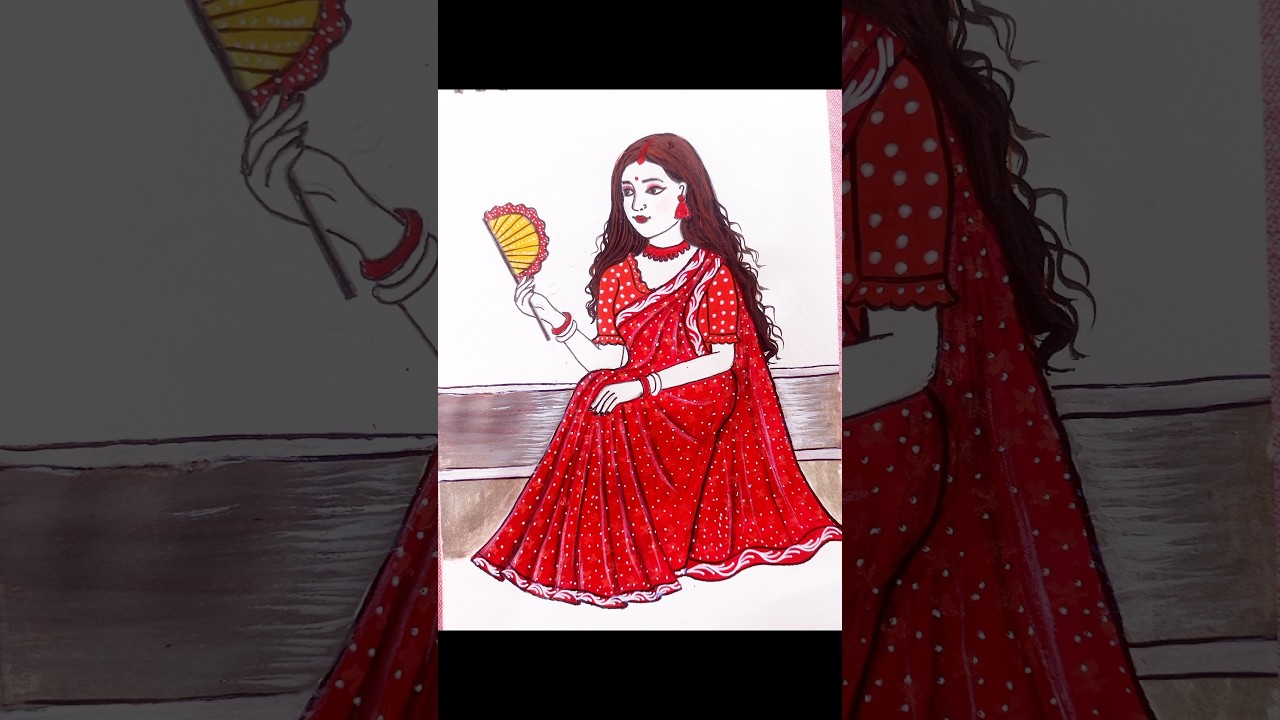Drawing a Bengali Girl in a Beautiful Saree 🎨