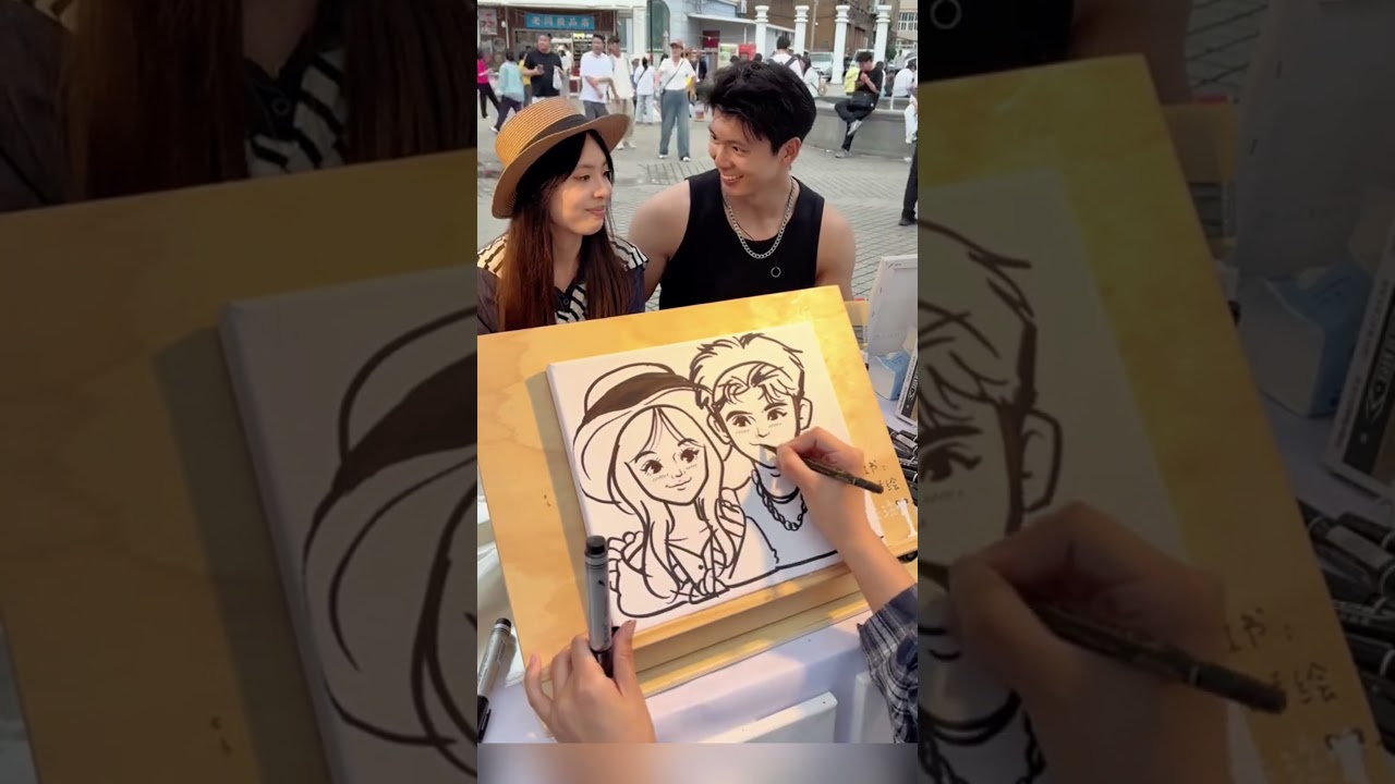 Artista callejera crea un impresionante dibujo para pareja en China y su reacción es increíble