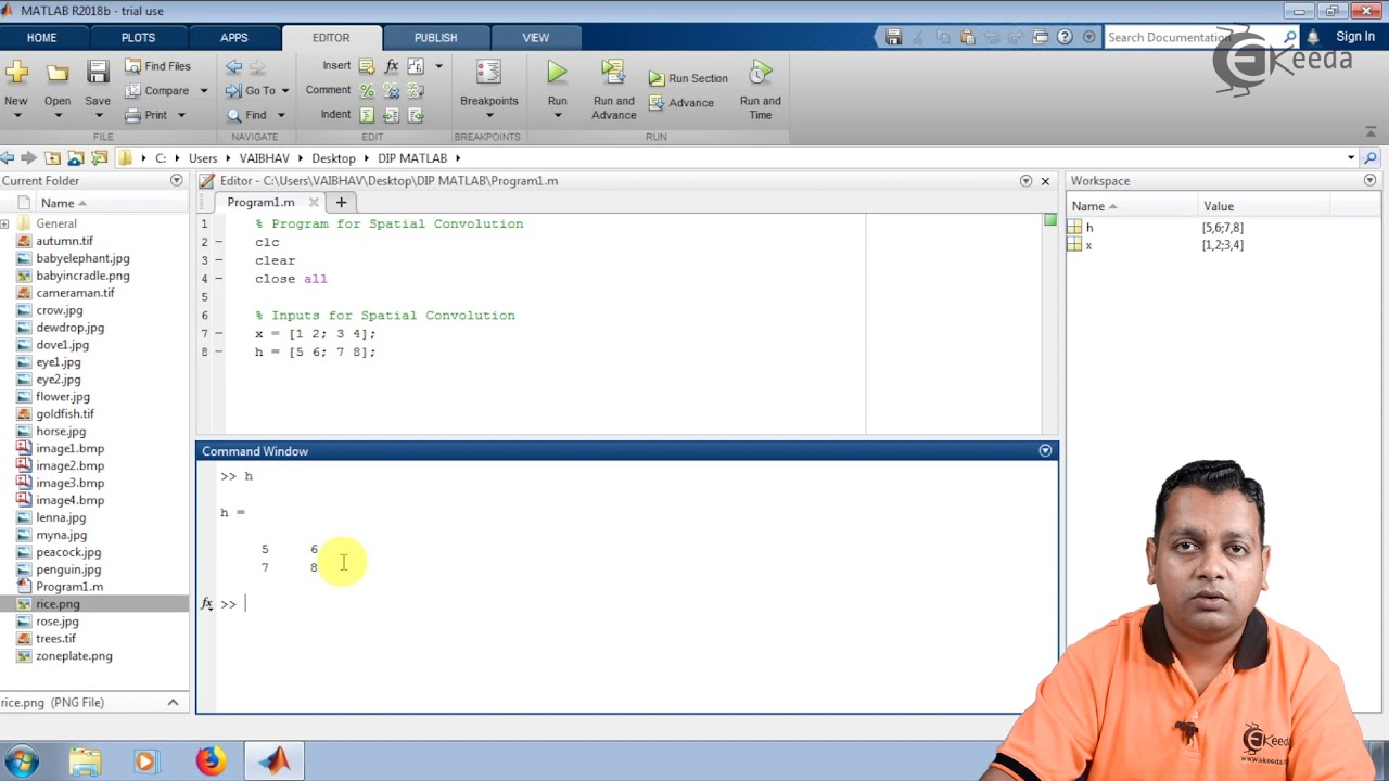 MATLAB Program for Spatial Convolution in Image Enhancement