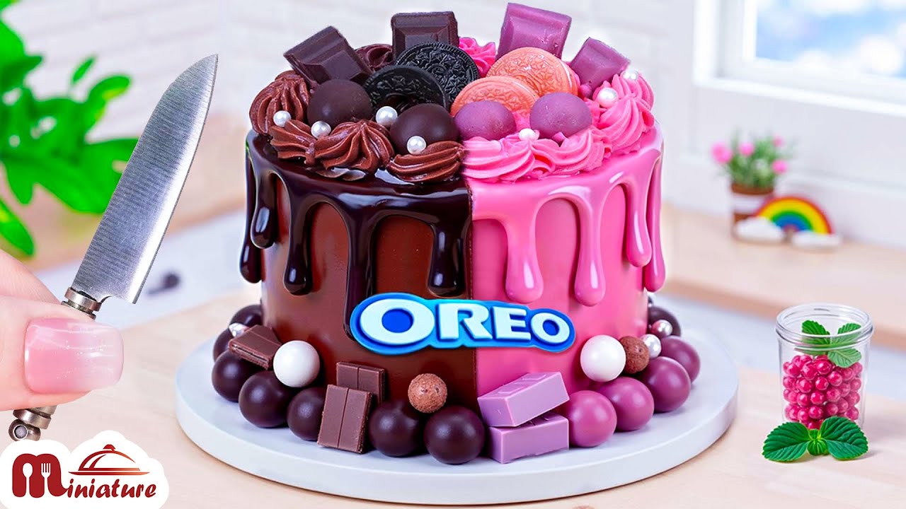 🍫 Best Ever Miniature Half Strawberry Half Chocolate Cake Decorating | ASMR Cooking Mini Food