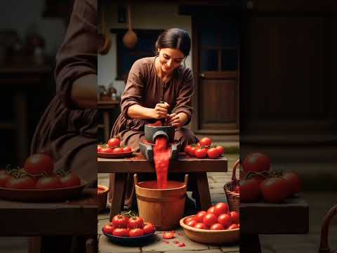 🍅❤️ Woman Tomatoes Traditional Stone Grinder #VillageLife #TraditionalCooking #ep11