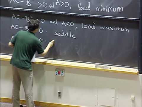 Lec 10: Second derivative test; boundaries & infinity | MIT 18.02 Multivariable Calculus, Fall 2007