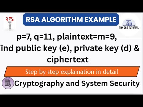 RSA  Example Lecture 1 | p=7, q=11, plaintext=m=9, Find public key (e), private key (d) & ciphertext