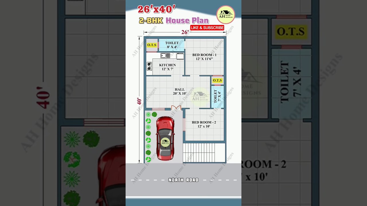 26x40 North-Facing 2BHK House Plan with Parking 🏡