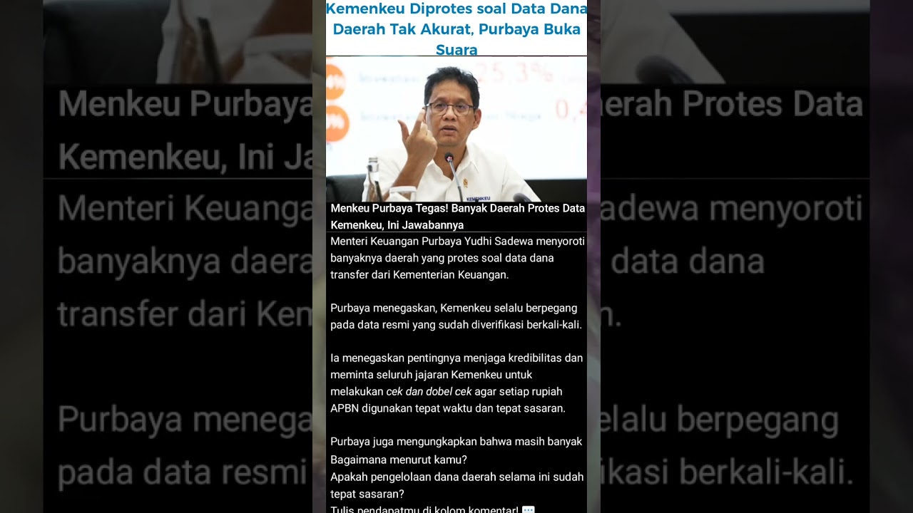 Menkeu Purbaya Tegaskan Data Resmi Kemenkeu, Hadapi Protes Daerah dengan Tegas 📊