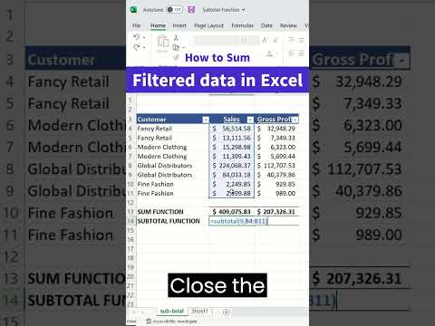 How to sum filtered data in Excel