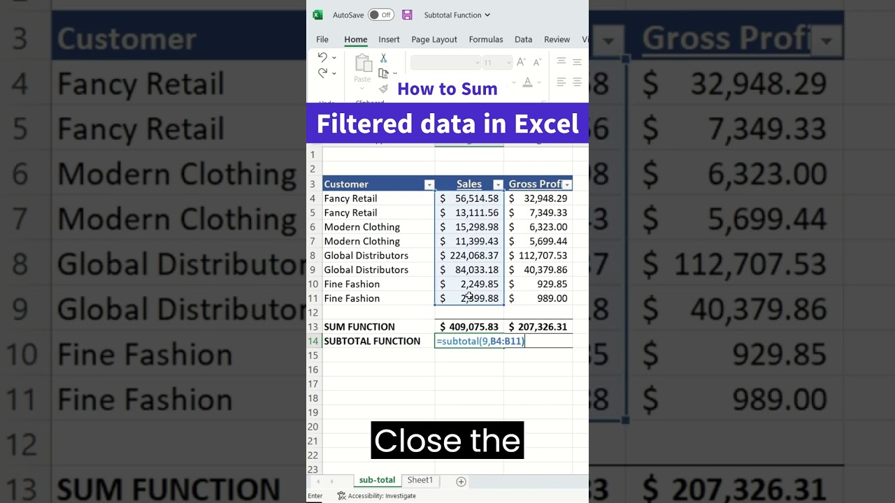 Excel Tips: Easily Sum Only Filtered Data for Accurate Results 📊