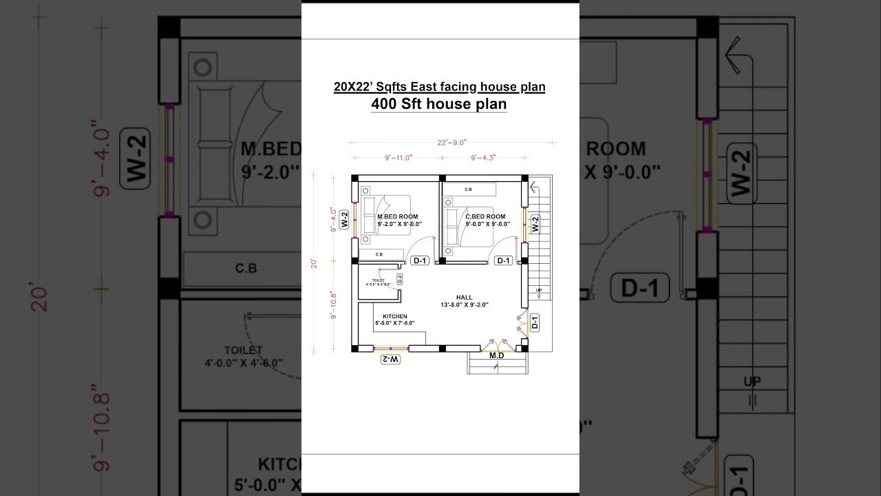 20x22 400 sqft East-Facing 2BHK House Plan 🏡