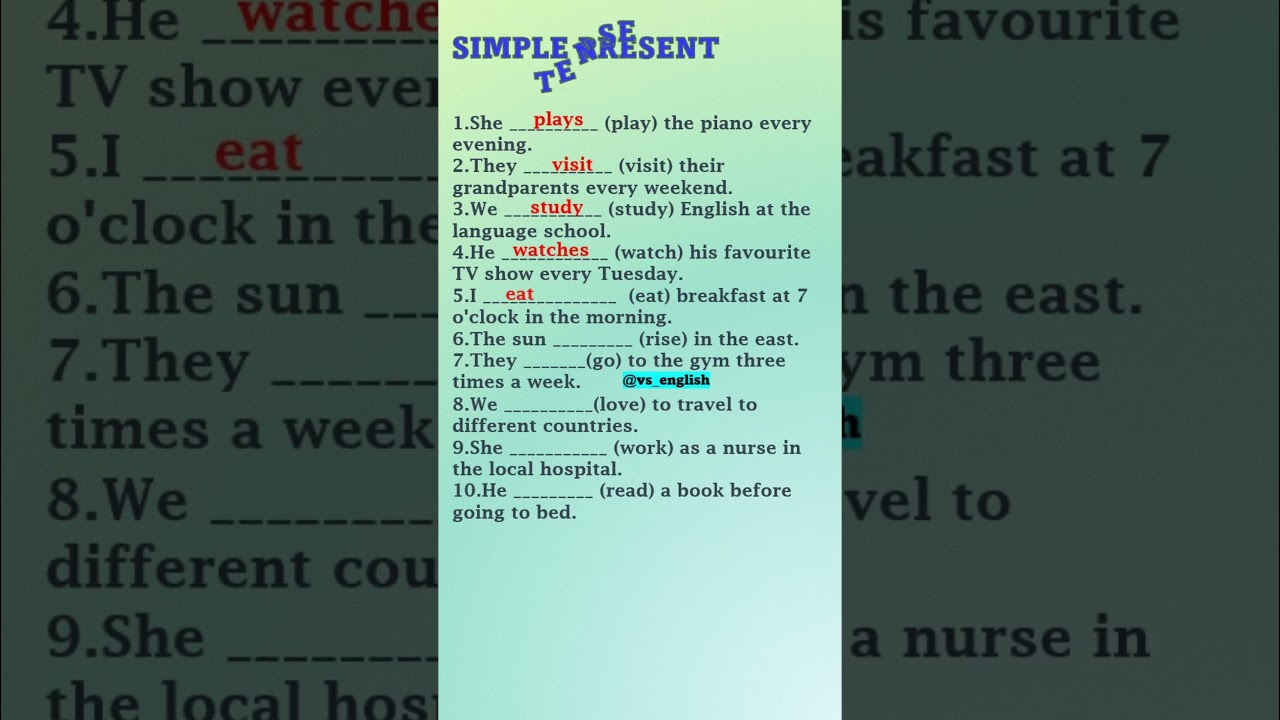 Simple Present Tense Verb Practice π