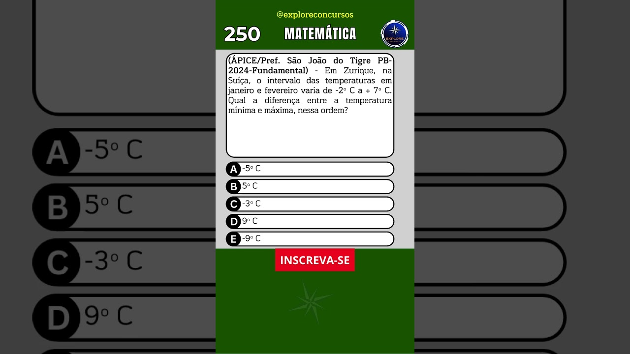 Quiz N° 250 - Questão de Matemática para Concurso