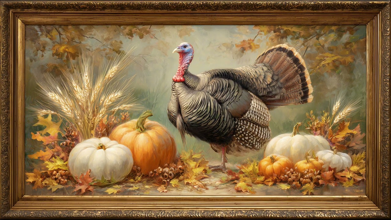 Thanksgiving Frame TV Art: Majestic Turkey & Harvest Scene