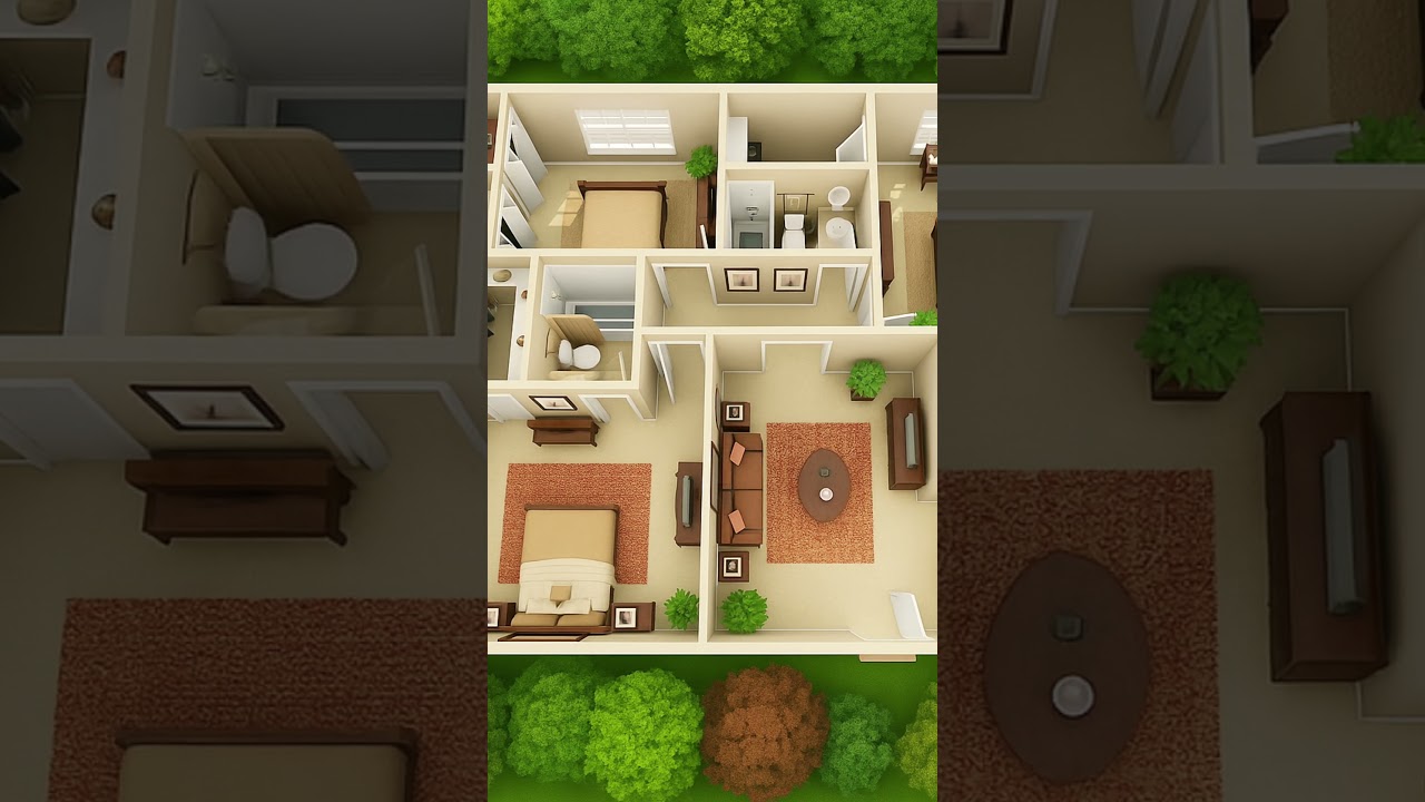 Modern 3-Bedroom House 3D Floor Plan 🏡