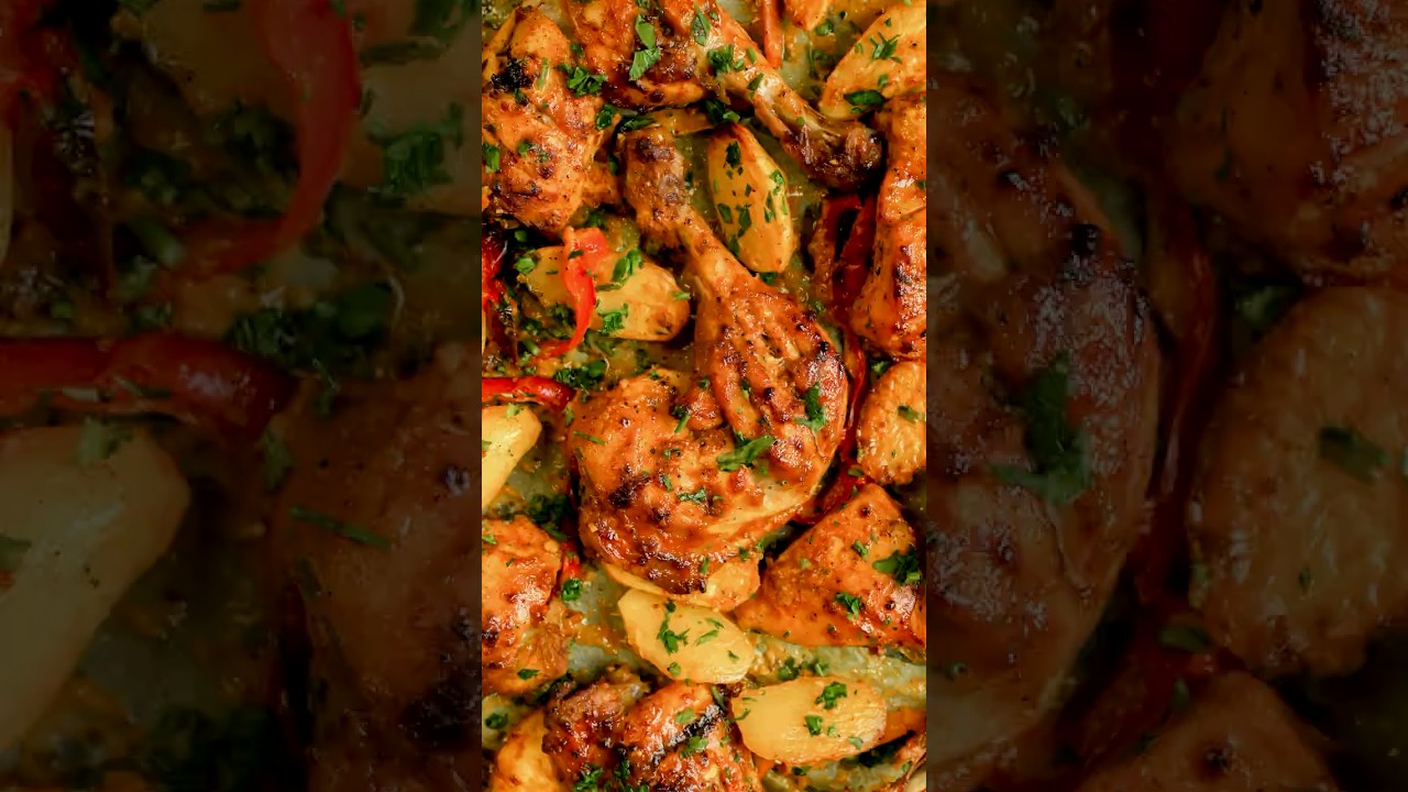 أفضل وصفة دجاج مشوي سريع مع البطاطس في الفرن 🍽️