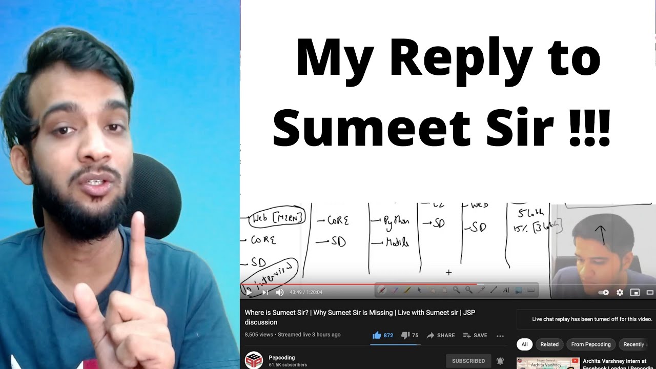 Clarification on Sumeet Sir's Live Stream Comments Regarding Striver and Pradeep Poonia | @Pepcoding