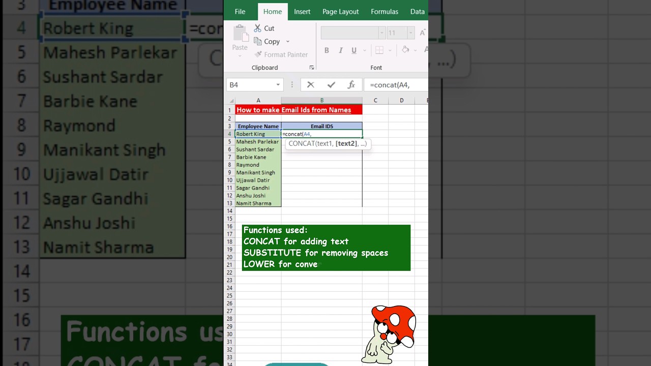 Create Email IDs Fast in Excel with Functions ✉️