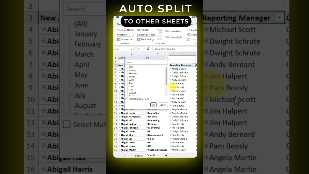 Split Excel Data into Sheets Using Pivot 📊