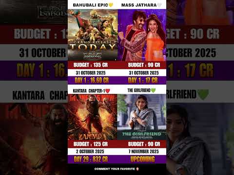 🔥 Baahubali the epic vs Mass Jathara vs Kantara Chapter 1 vs The Girlfriend | Box Office Comparison
