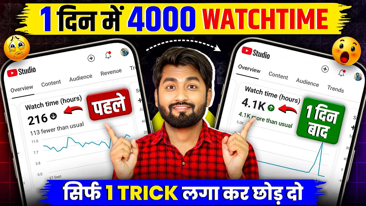 सिर्फ 1 आसान ट्रिक से 4000 घंटे वॉच टाइम कैसे पूरा करें | Watchtime बढ़ाने का आसान तरीका 🎯