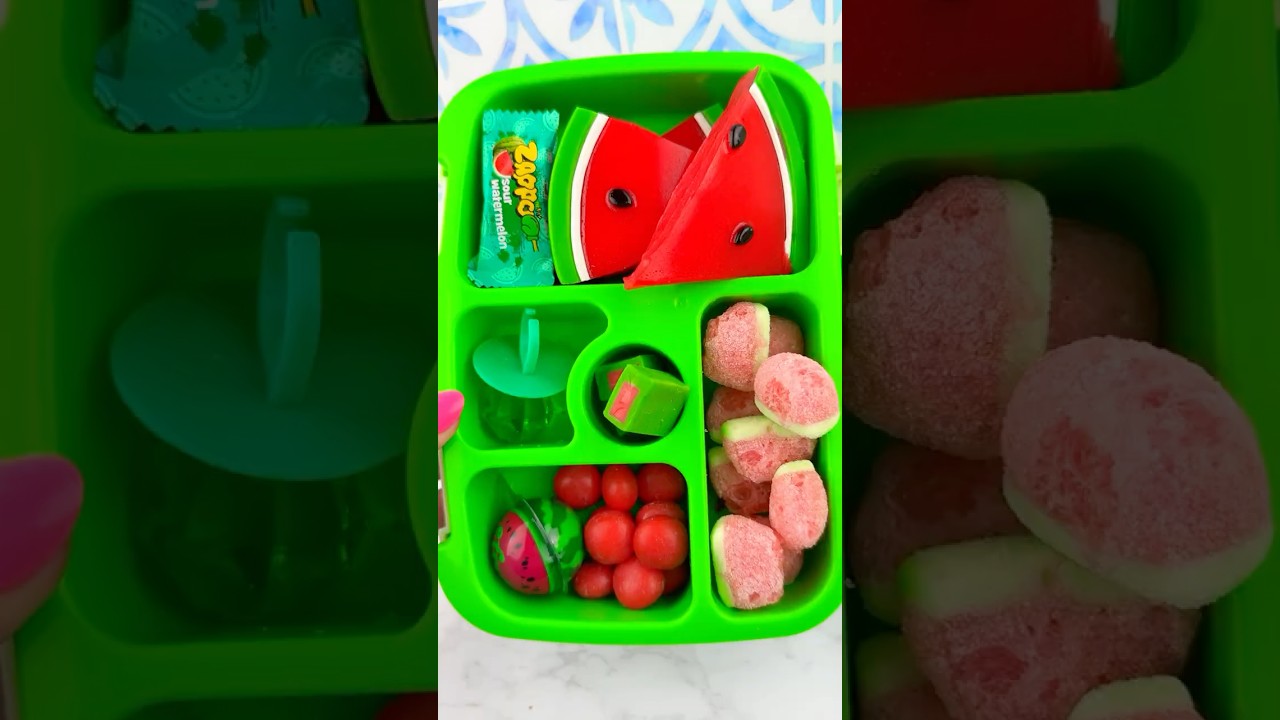 Packing School Lunch with CANDY Food *BENTO Box* Satisfying Video ASMR! 🍉🍉🍭 #shorts #asmr