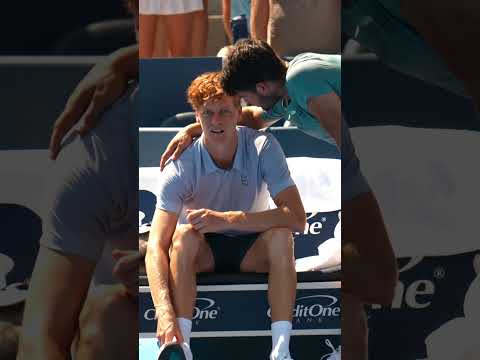 Carlos Alcaraz consoles Jannik Sinner after retirement in Cincinnati Open #atp #sinner #alcaraz