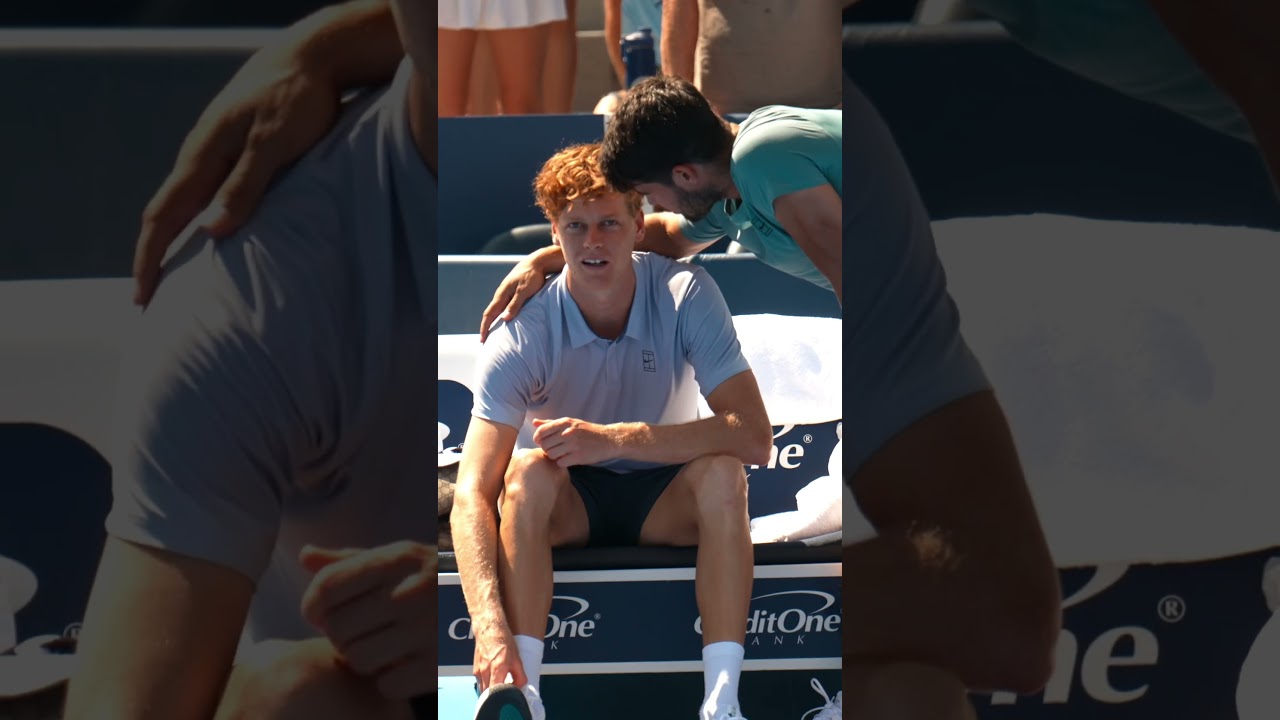 Carlos Alcaraz consoles Jannik Sinner after retirement in Cincinnati Open #atp #sinner #alcaraz