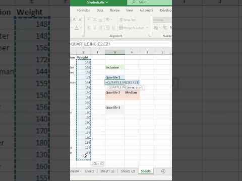 First Quartile / 25% percentile in Excel #shorts #youtubeshorts