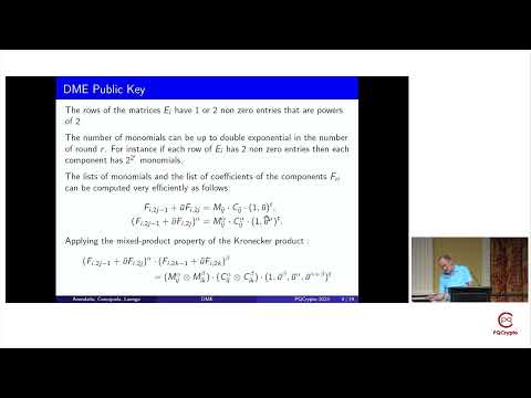PQCrypto 2023: Session I: DME: a full encryption, signature and KEM cryptosystem (Ignacio Luengo)