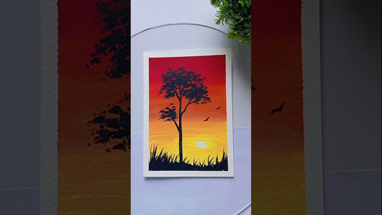 Easy Art /Easy Sunset Painting🎨/#art​​ #shorts​​ #painting​​ #trending​​ #artshorts​​ #artlovers​
