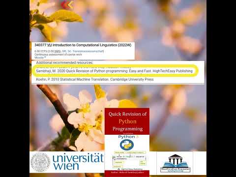 Quick Revision of Python programming is official recommended book for University of Vienna, Austria
