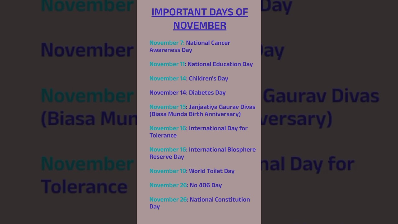 November 2025 Important Days for Exams π
