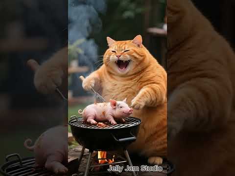 Orange cat cooking pig Funny cartoon animal video story cute ai animation pet