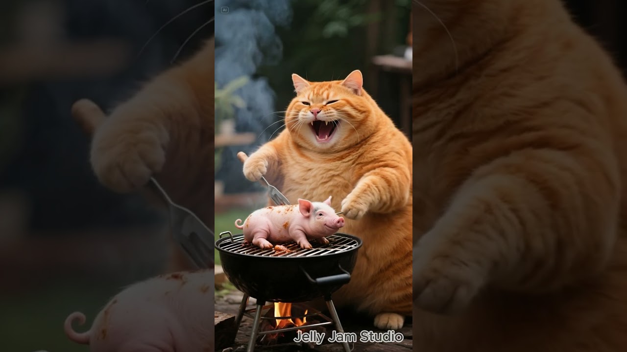Funny Orange Cat Cooks Pig π±