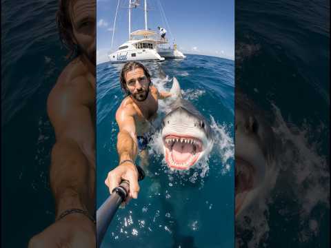 POV: You´re recording a video in the ocean and two sharks attack #shark #ocean #recording #ai #scary