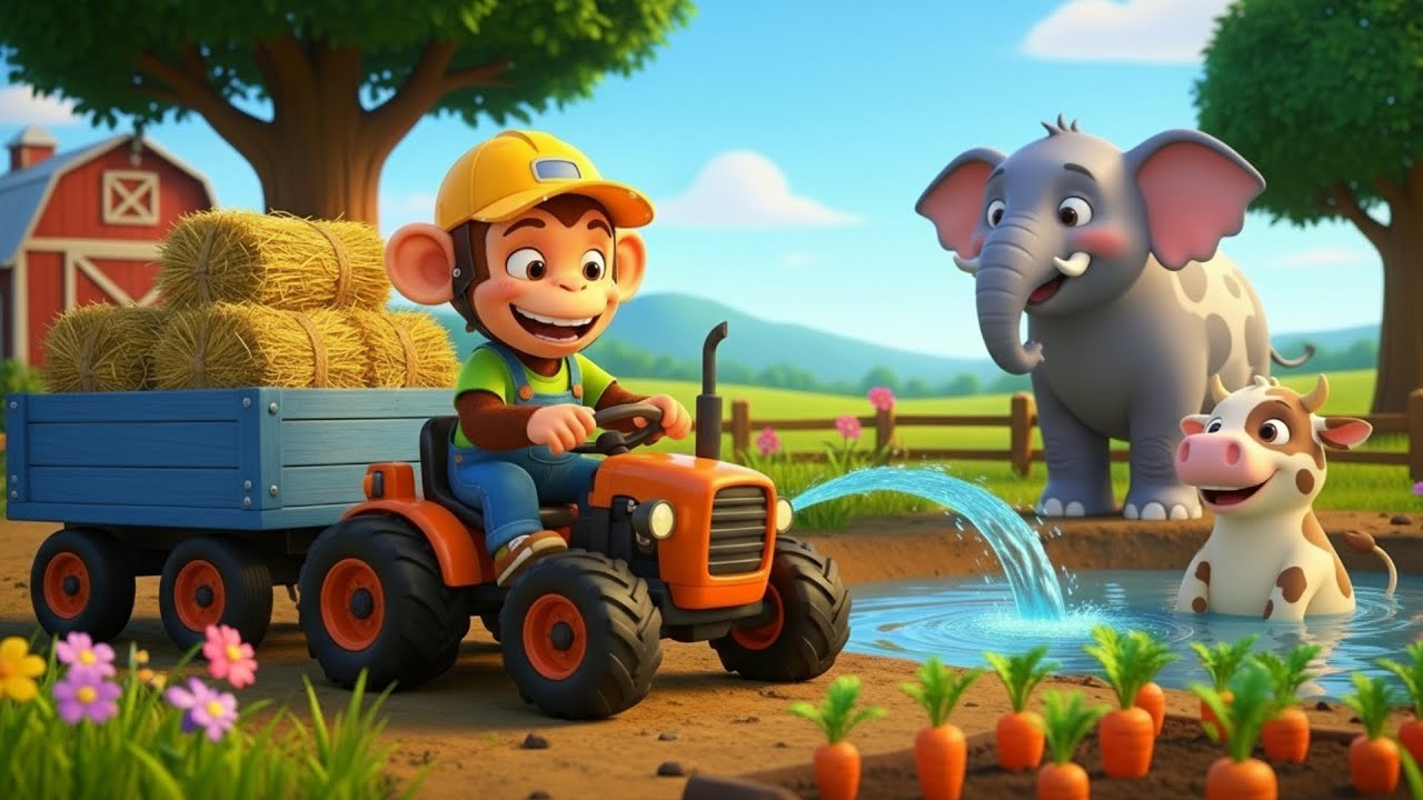 Funny Monkey Rides Elephant to Water the Carrot Farm 🌾