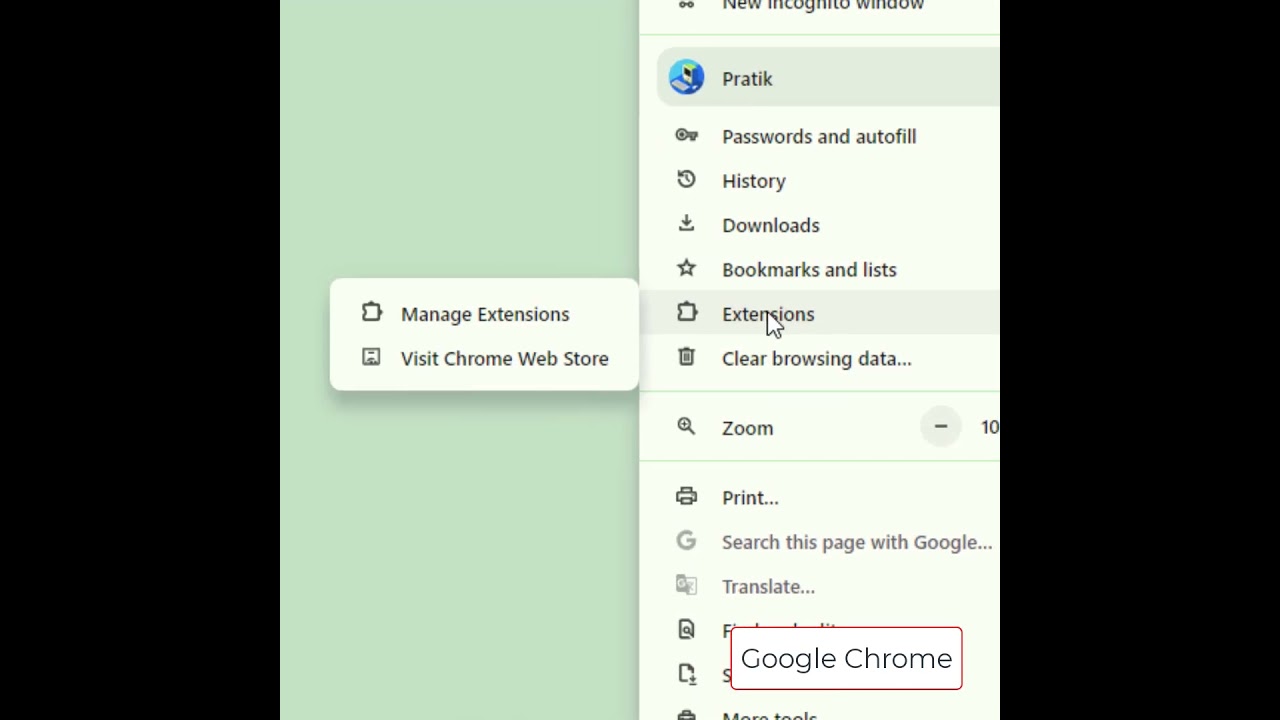 Google Chrome Manage Extensions