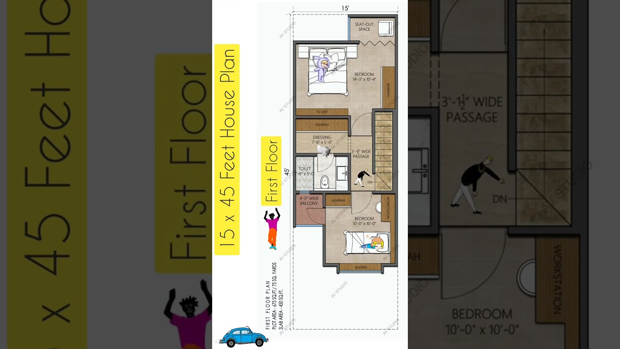 15 by 45 Feet House Plan || 3BHK Duplex House Plan || First Floor #shorts #houseplan #viralhouse