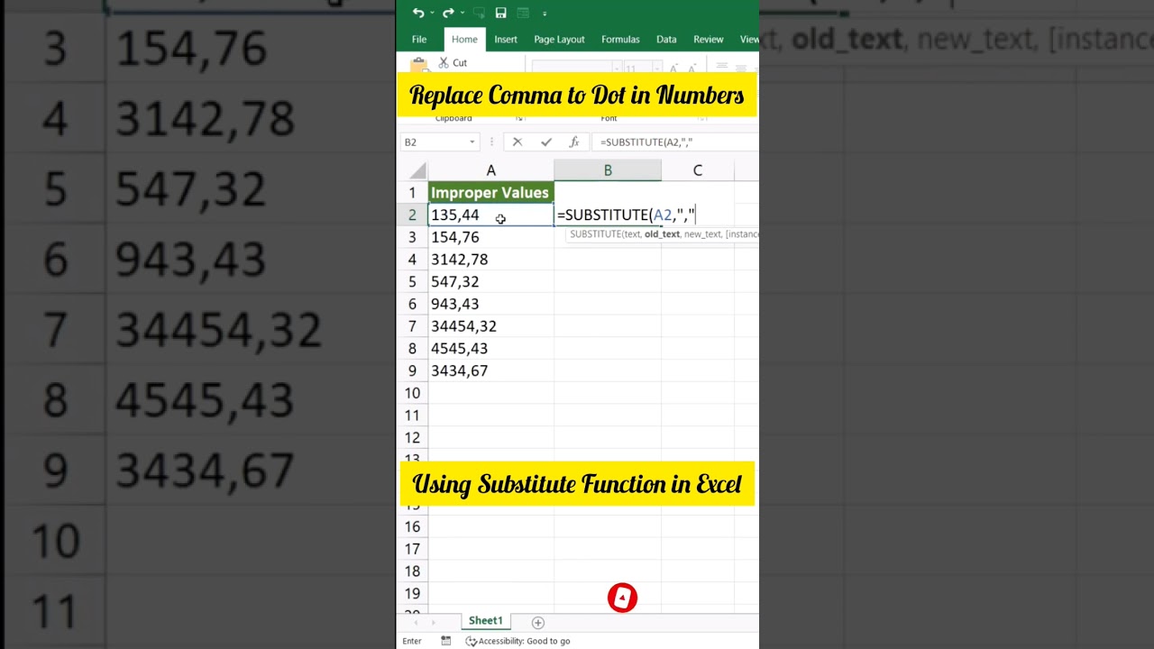 Replace Comma with Dot in Excel Numbers ๐ข