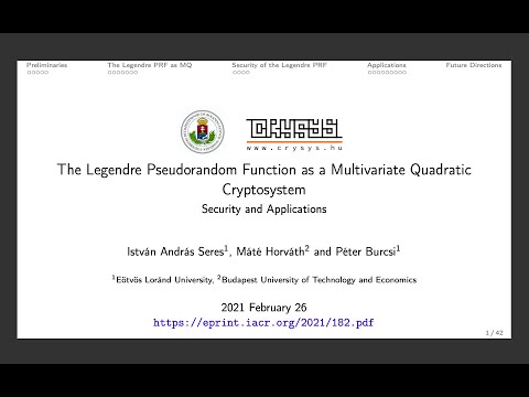 The Legendre Pseudorandom Function as a Multivariate Quadratic Cryptosystem