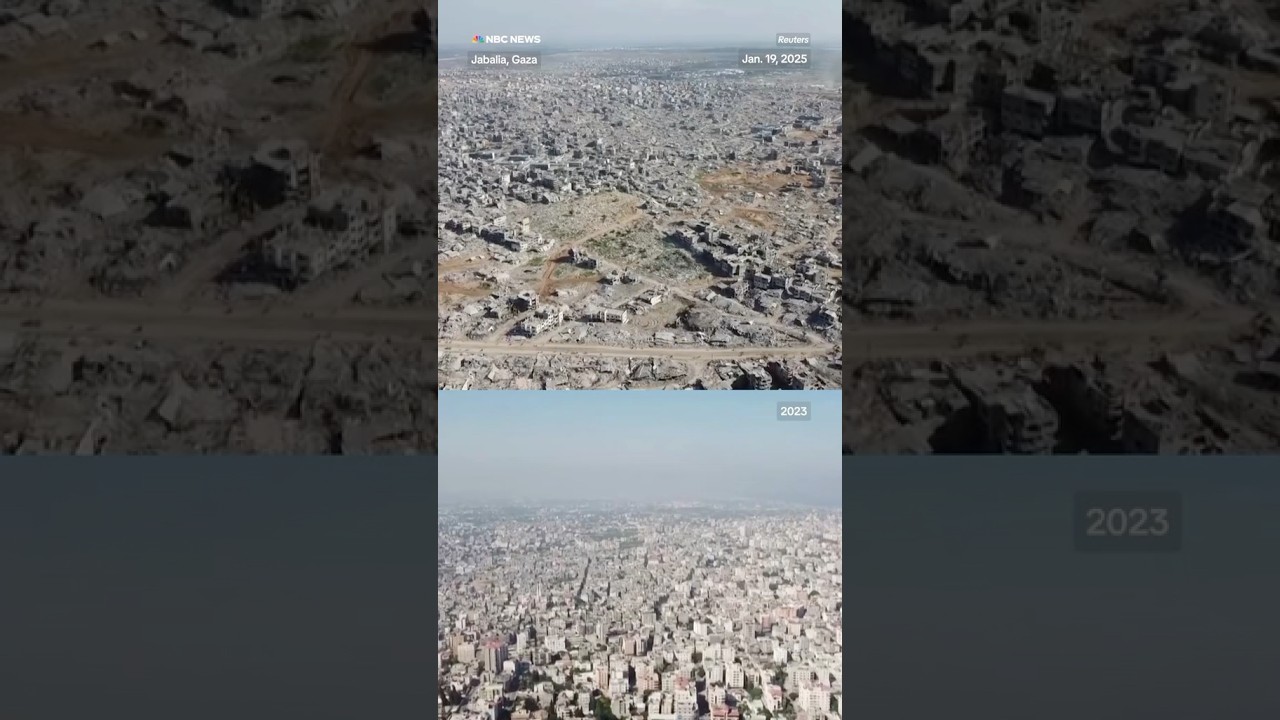 Drone footage shows Gaza before and after Israel's military operation in the Palestinian enclave.