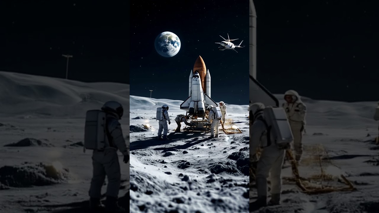 Astronauts Explore Moon's Surface Near Shuttle 🚀