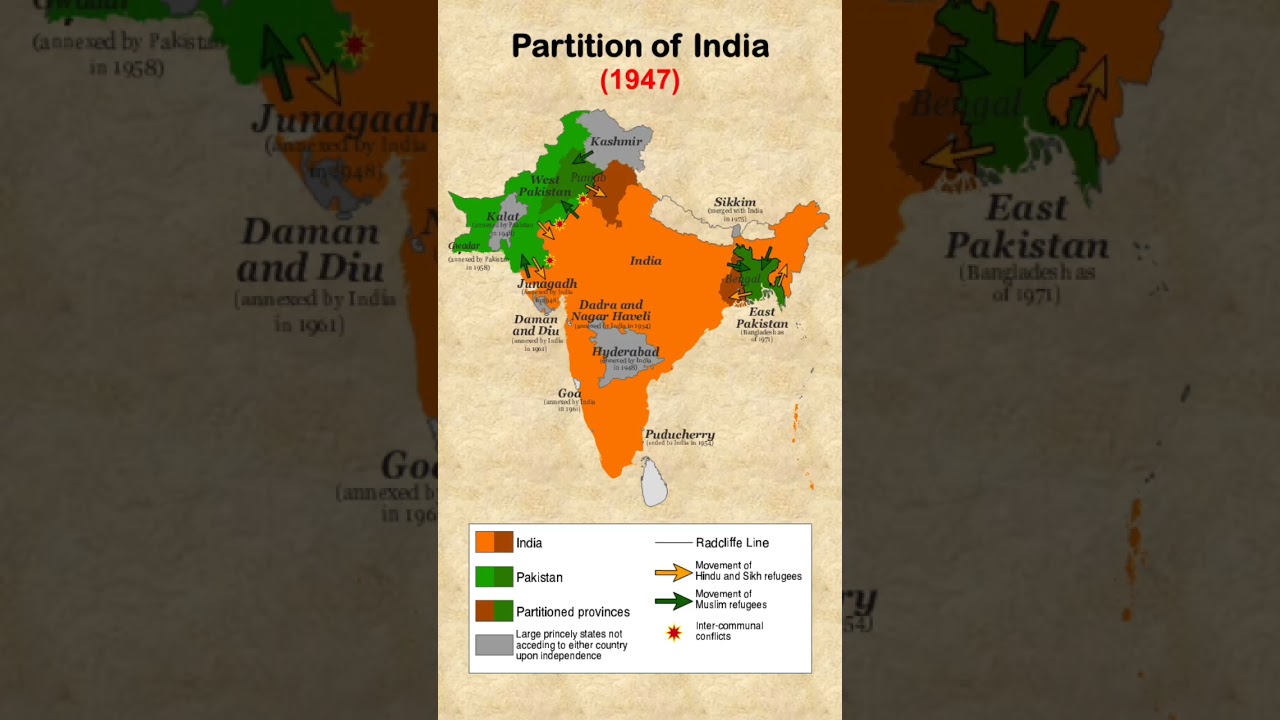 India's 1947 Partition Map 🇮🇳