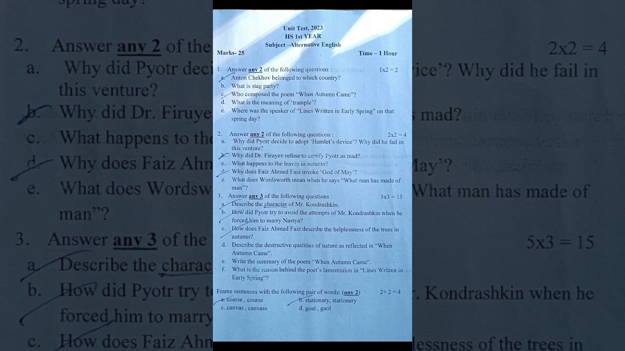 HS 1st Year Alternative English Exam 2023 📚